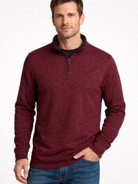 NWT Wrangler Men's Maroon Quarter-Zip pull over Sweater Cozy Cowboy Large